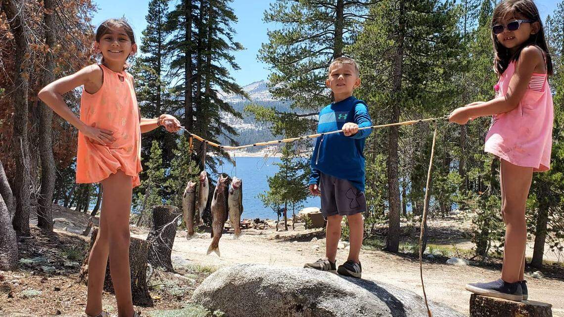 Donny Caggianelli writes, “My kids (Brooklynn, 9, Ian, 5 and Rylee, 7) and I just got back from a five-day camping trip at Voyager Rock Campground at Courtright Reservoir for the Fourth of July weekend. All together we caught about 20 fish over the five days. They had a blast and now think their dad is an expert fisherman. (They’ll figure out I’m far from it later in life.) All were caught on chartreuse Power Bait and Gulp nightcrawlers.