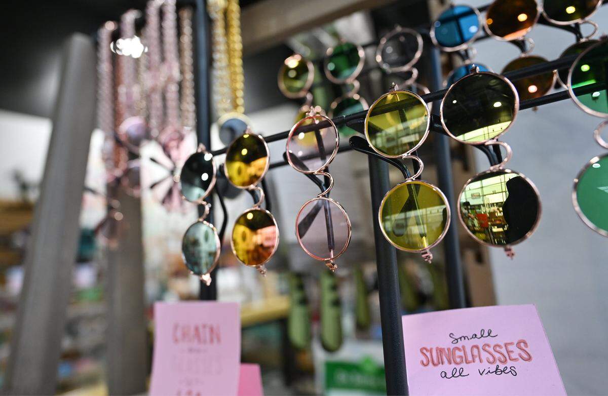 Sunglasses for pets are seen at Tails in Fresno, owned by Neal Stuckey, which offers specialty items for pets in the River Park Shopping Center. Photographed Monday, May 4, 2026 in Fresno.