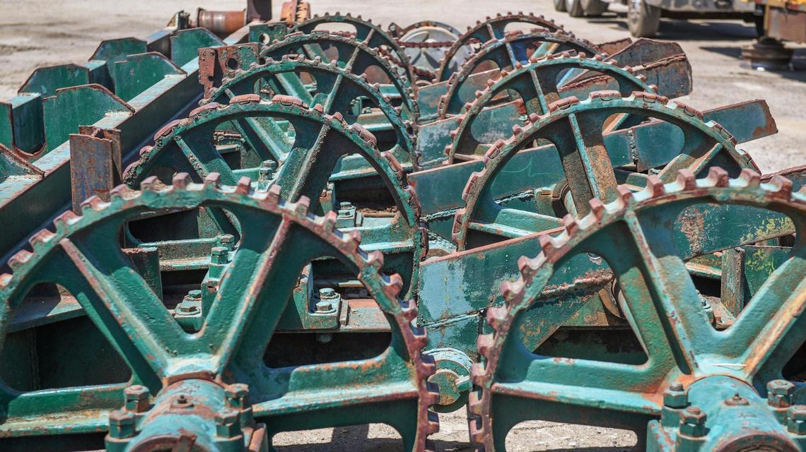 A debarking machine sits on Kirk Ringgold’s Auberry property where he his hoping to restart a sawmill business, on Thursday, May 13, 2021.