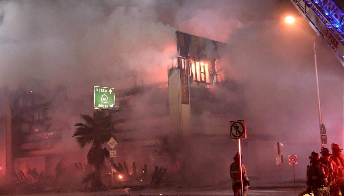 A multistory former banquet hall in Fresno burned overnight into Monday, Jan. 30, 2023, Fresno Fire Department said.
