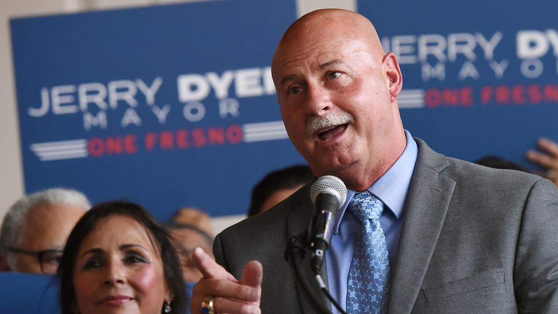 Fresno Chief of Police Jerry Dyer answers a question after announcing his bid for mayor Wednesday, May 29, 2019 in Fresno. 