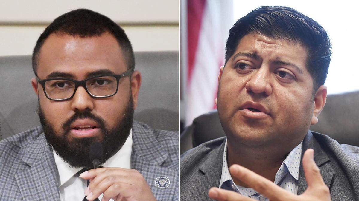 Fresno City Councilmembers Nelson Esparza, left, and Luis Chavez, right. Both seek re-election in the June primary.