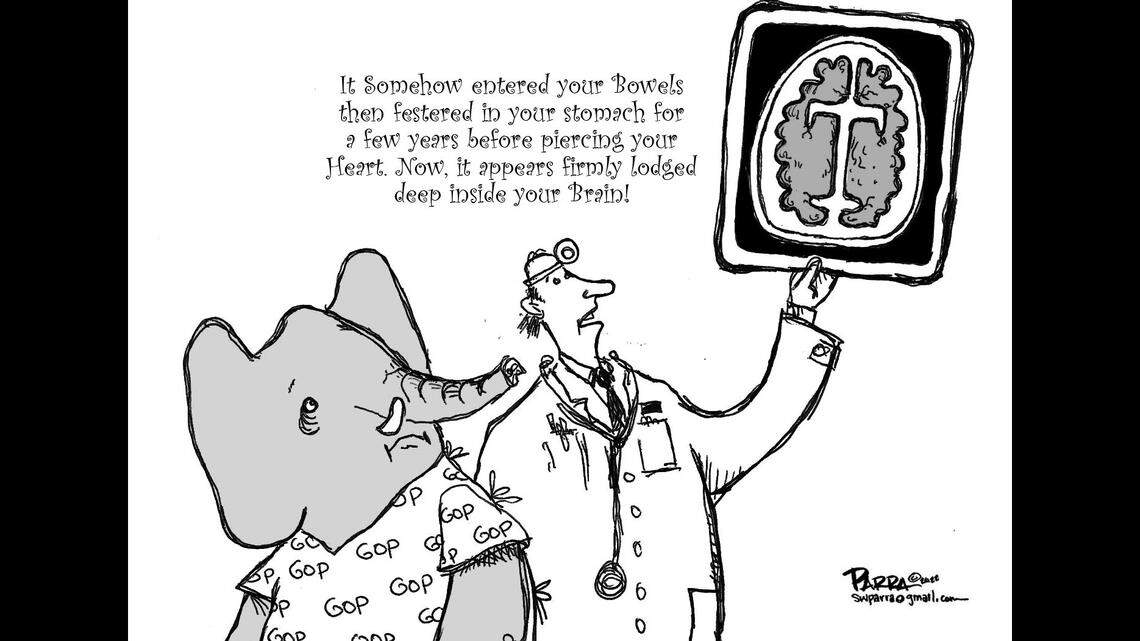 Trump on the GOP’s brain: Opinion cartoon by SW Parra for The Fresno Bee/Merced Sun-Star