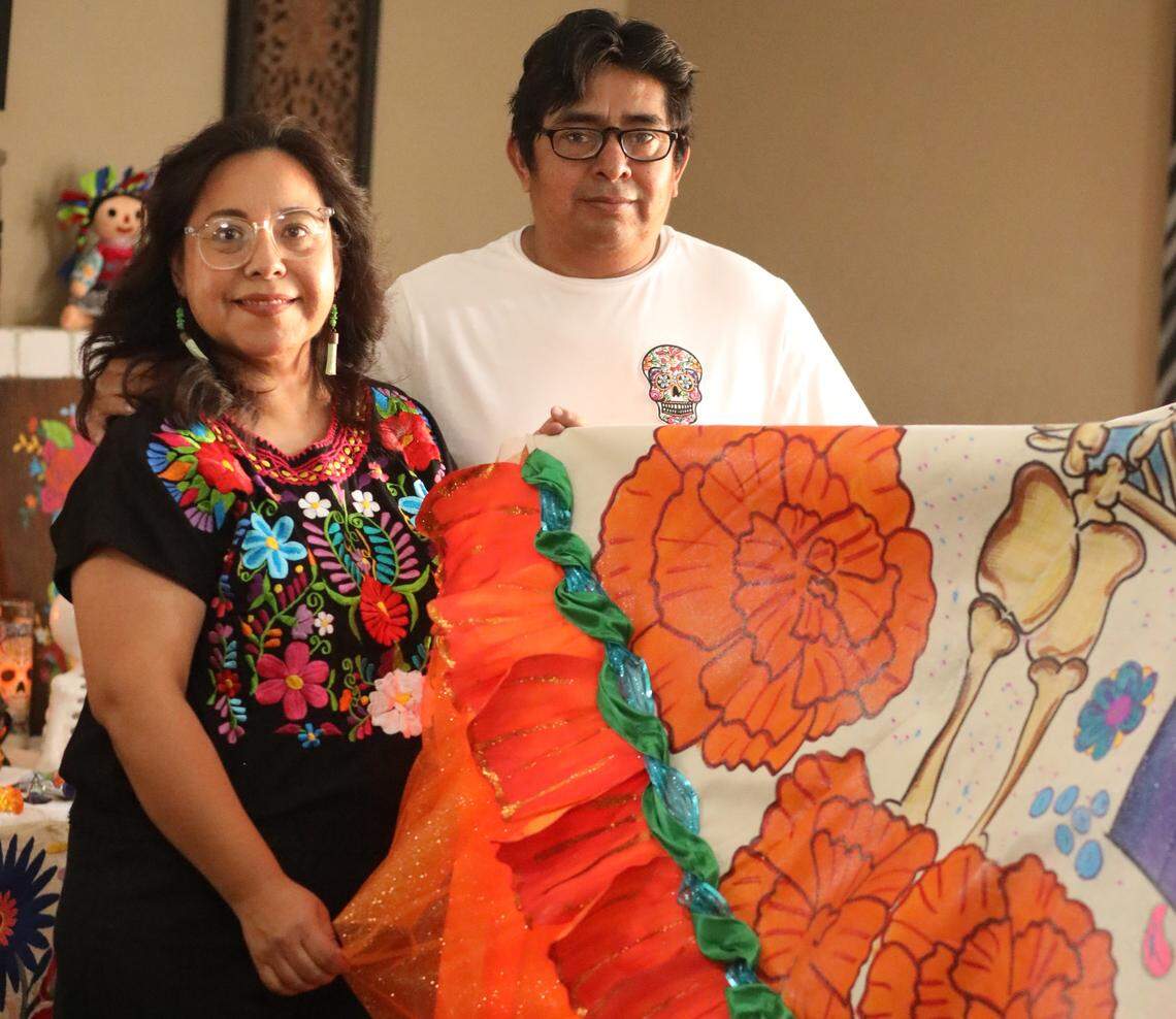 Leticia Valencia has brought La Catrina of Visalia to life for over a decade. She and her husband, Claudio Martínez, create the dresses La Catrina wears each year.