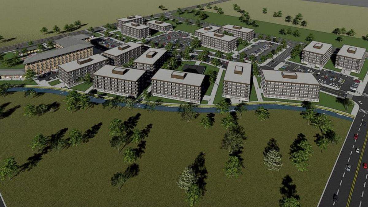 Preliminary renderings of the UC Villages project imagine the development as several multi-story buildings with housing, commercial and hotel space.