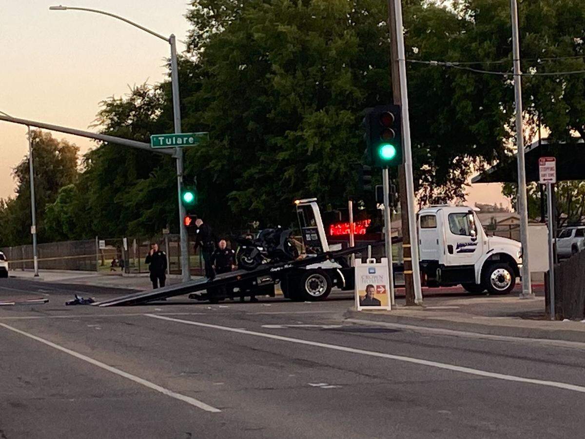 Fresno police on the scene of a fatal crash that killed a 16-year old motorcyclist.