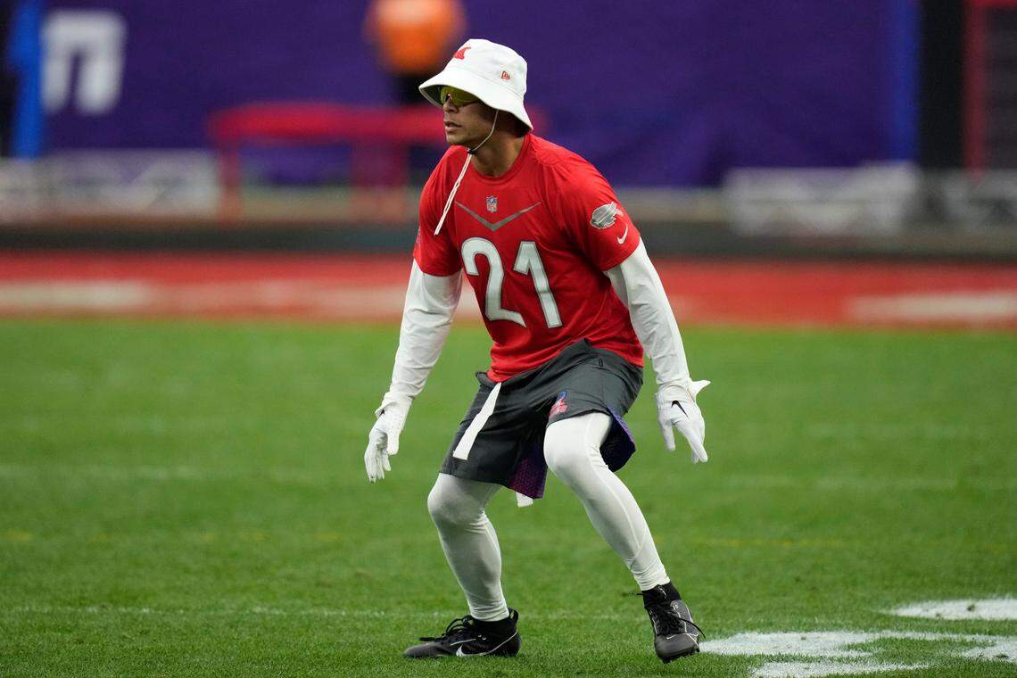Buffalo Bills strong safety Jordan Poyer during the flag football event at the NFL Pro Bowl, Monday, Feb. 6, 2023, in Las Vegas.