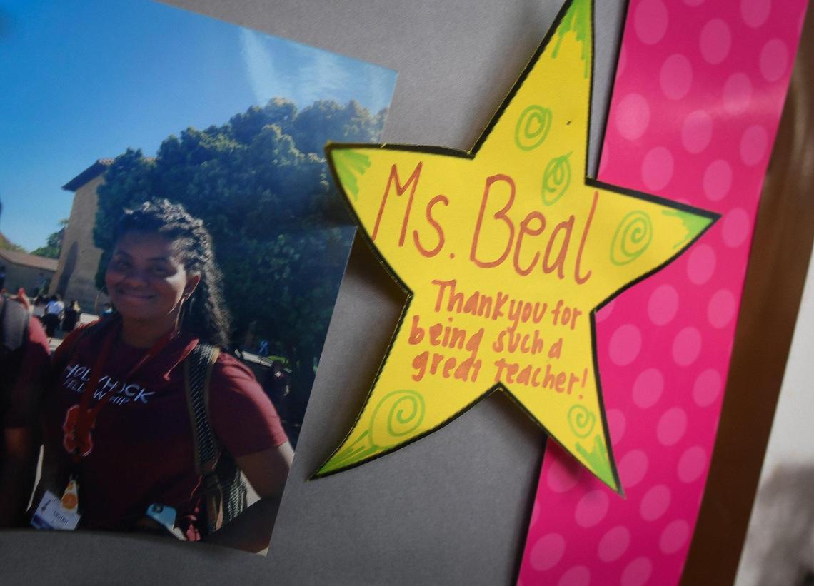 A prized star-shaped note from a student to Edison High School Lauren Beal occupies a spot on her classroom bulletin board. Beal’s future in education was largely influenced by her first Black teacher, Modella Jones, her first grade teacher. She strongly feels that having Black educators in FUSD is vitally important.