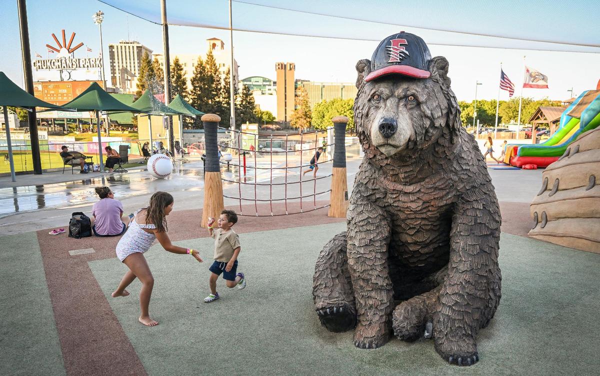 Kids enjoy the play area/splash park during a Fresno Grizzlies game at Chukchansi Park in downtown Fresno on Wednesday, June 11, 2025.