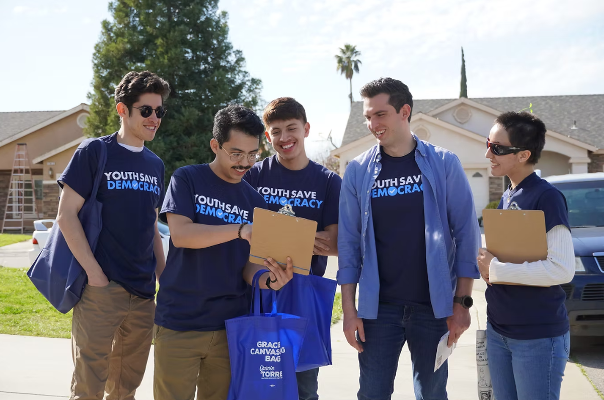 Youth Save Democracy is a PAC aims to mobilize young Democratic voters across the nation’s college campuses. Burrows, second from right, is the PAC’s co-founder.