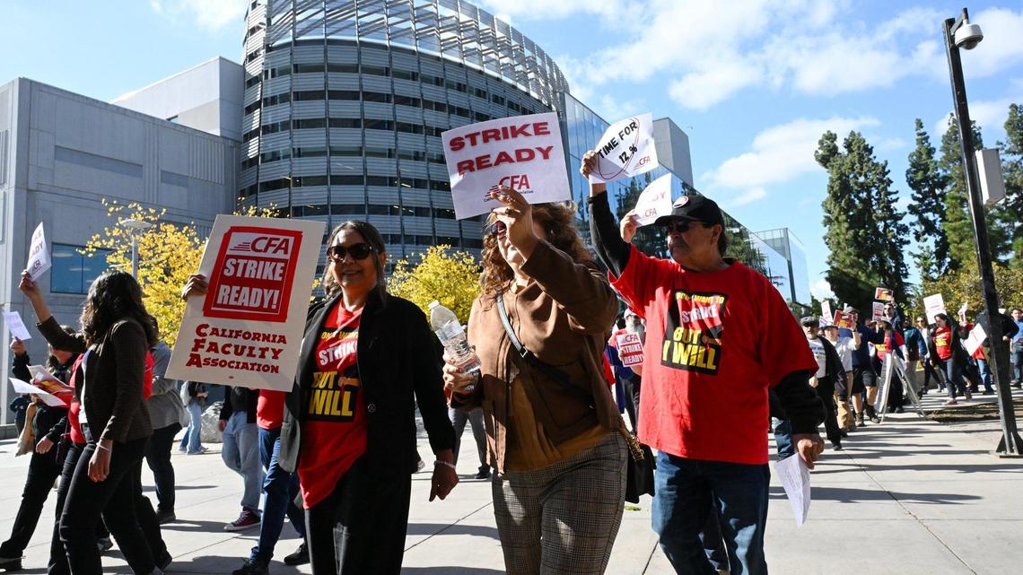 Professors rally for higher wages in Fresno as statewide union authorizes strike