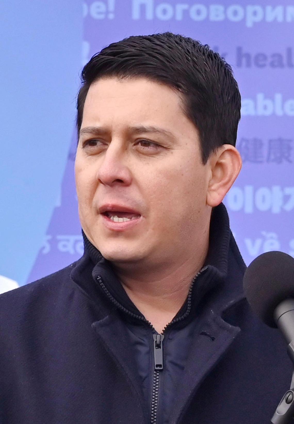 El Salvador Consul General in Fresno Wilber Aleman speaks during a Covered California event held in Mendota’s Rojas Pierce Park Thursday morning, Dec. 12, 2024.