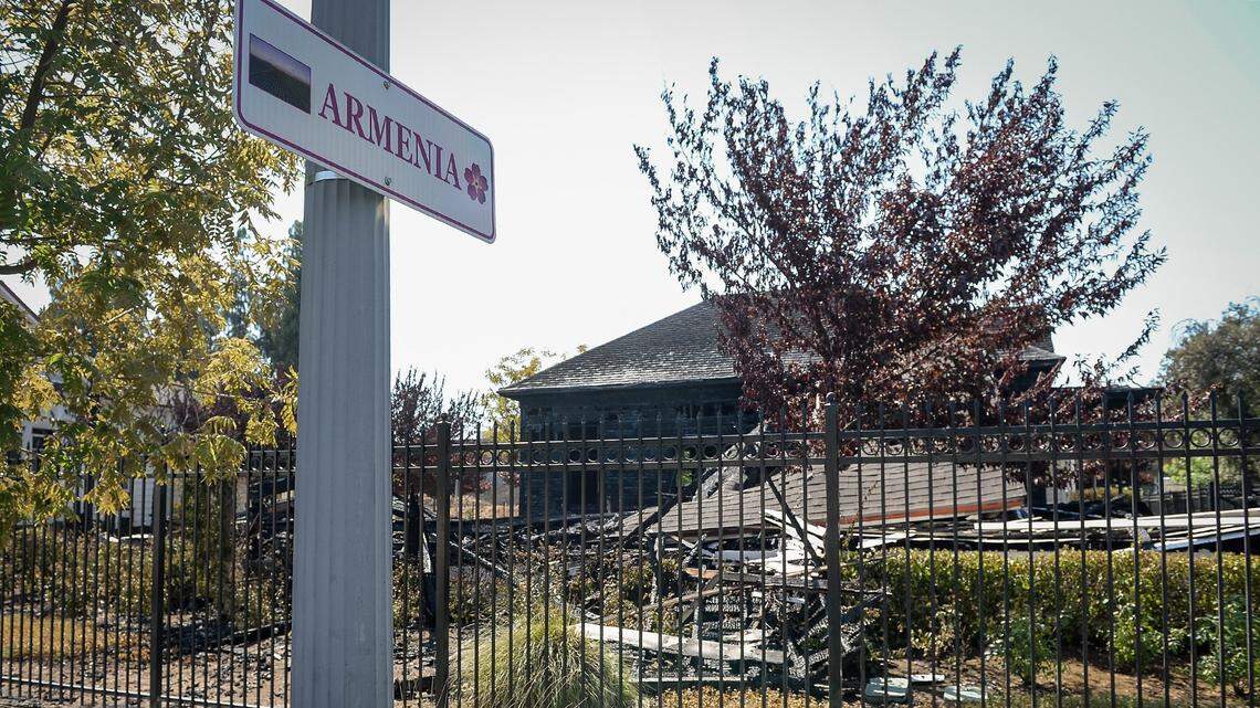 Burned homes in the historic Old Armenian Town area of Fresno are shown after a pre-dawn fire burned through the area on June 4, 2020.