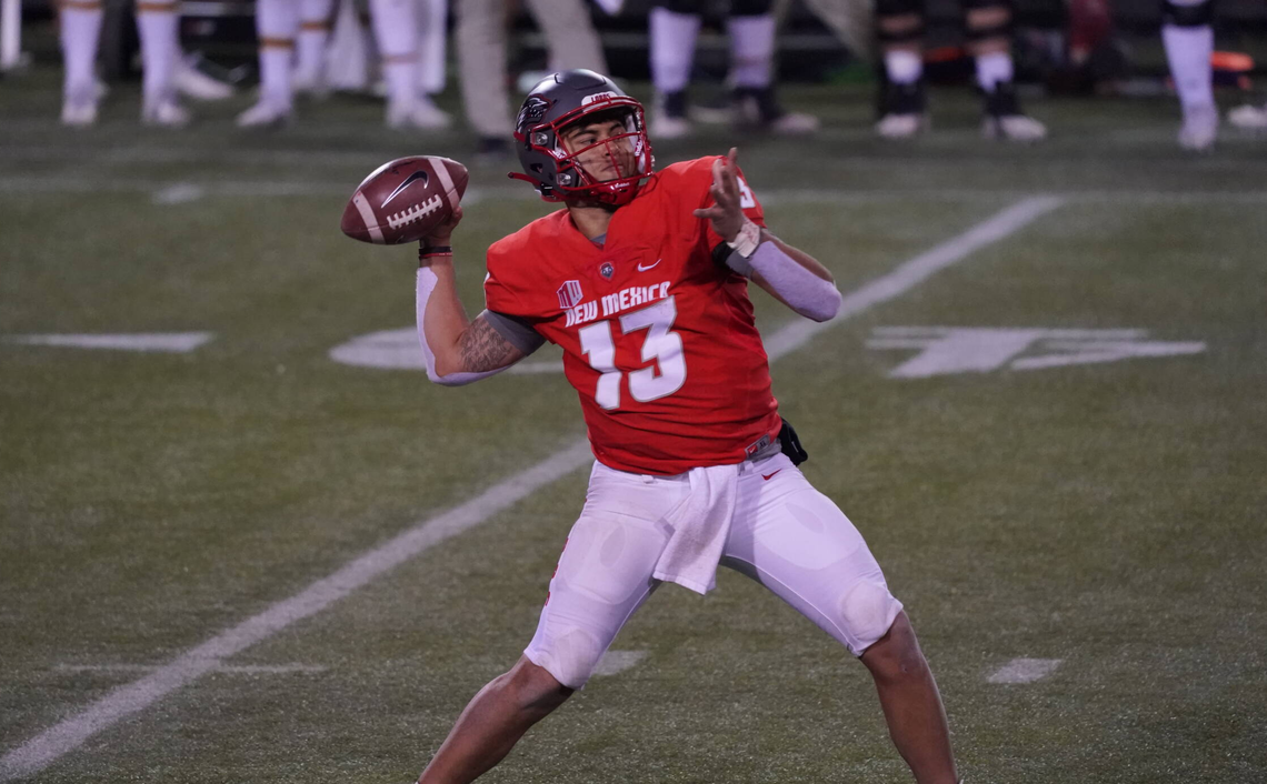New Mexico quarterback Isaiah Chavez was a true freshman walk-on in 2020 and came off the bench that December to lead the Lobos to a 17-16 victory over Wyoming and snap a 14-game losing streak — and a week later to a win over Fresno State.