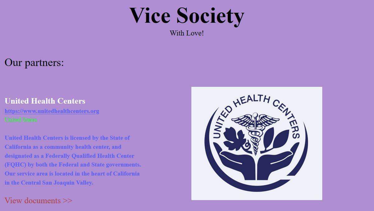 A static screen image of the Vice Society’s website boasts Fresno-based United Health Centers as one of “its partners” with a link to view documents hacked in a ransomware attack on the medical organization.