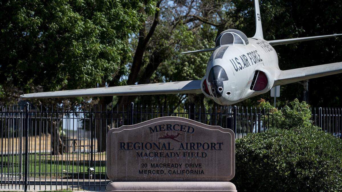 A sign outside the Merced Regional Airport Macready Field located at 20 Macready Drive in Merced, Calif., on Wednesday July 7, 2021.