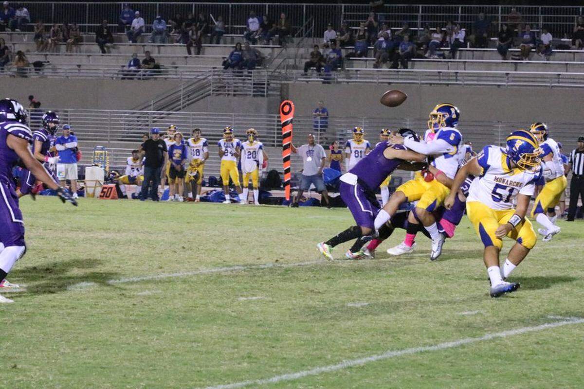 Washington Union forces a fumble that is picked up by Gabriel Rivera who ran it in for a touchdown in the Panthers’ 49-7 victory over Exeter on Friday, Oct. 7, 2022.