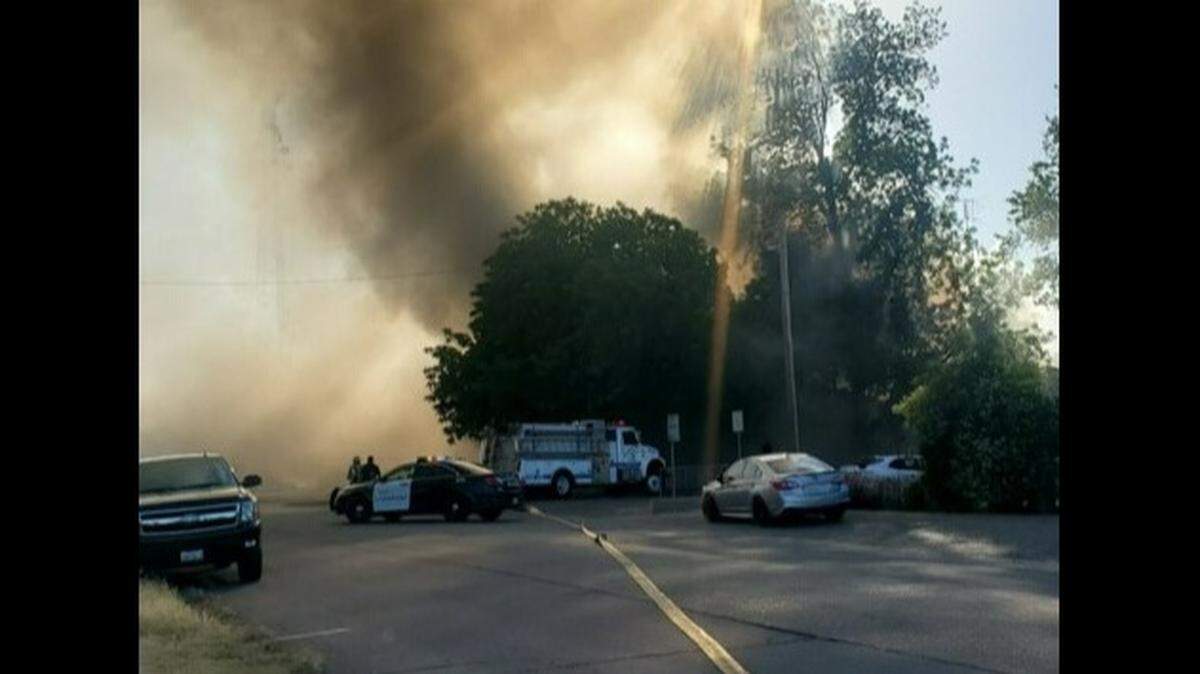 Gustine firefighters are shown battling a residential blaze on May 20, 2022.