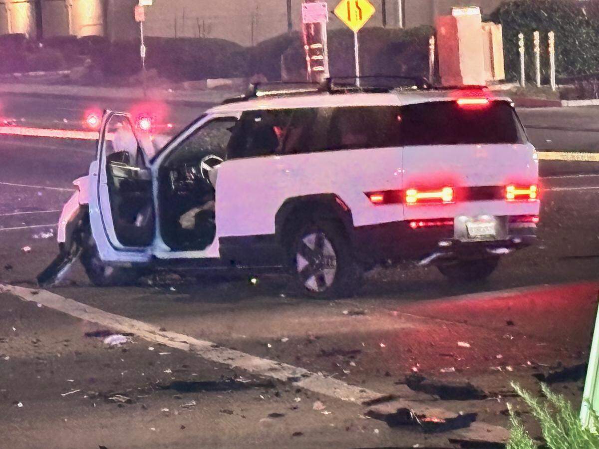 One of the vehicles involved in the suspected DUI crash at Clinton and Marks avenues crash in Fresno, California on Wednesday, Jan. 28, 2026.