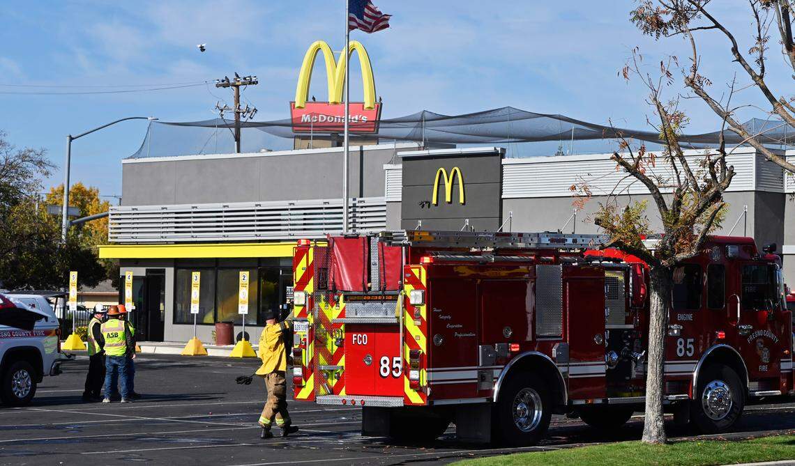Fresno County fire crews were on the scene at the Tarpey Village McDonald’s fast food restaurant at Ashlan and Clovis avenues which suffered fire damage Wednesday morning, Nov. 29, 2023 in Fresno.