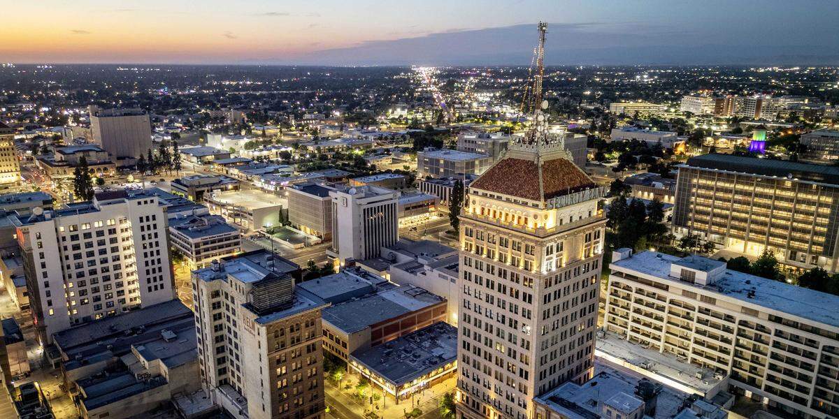 Downtown Fresno is seen from above. The June 2 primary features statewide, congressional, legislative, county and city races, with ballots beginning to arrive in mailboxes May 4.