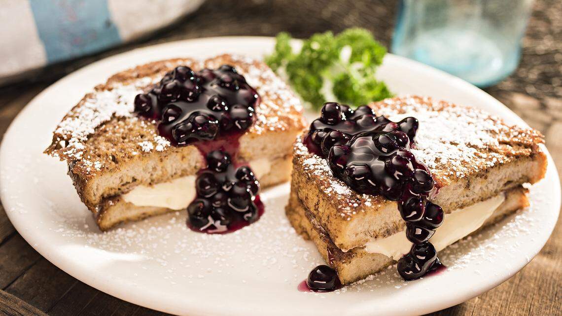Stuffed French toast made at Huckleberry’s is with New Orleans sourdough and stuffed with vanilla cream and fruit topping.