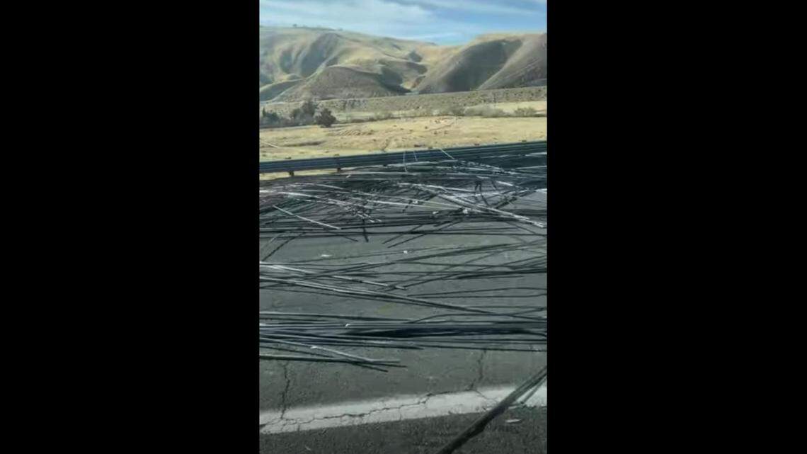 The CHP shared this image on social media on Wednesday, Nov. 22, 2023, after a runaway truck spilled its load on northbound Interstate 5 near Grapevine Road.