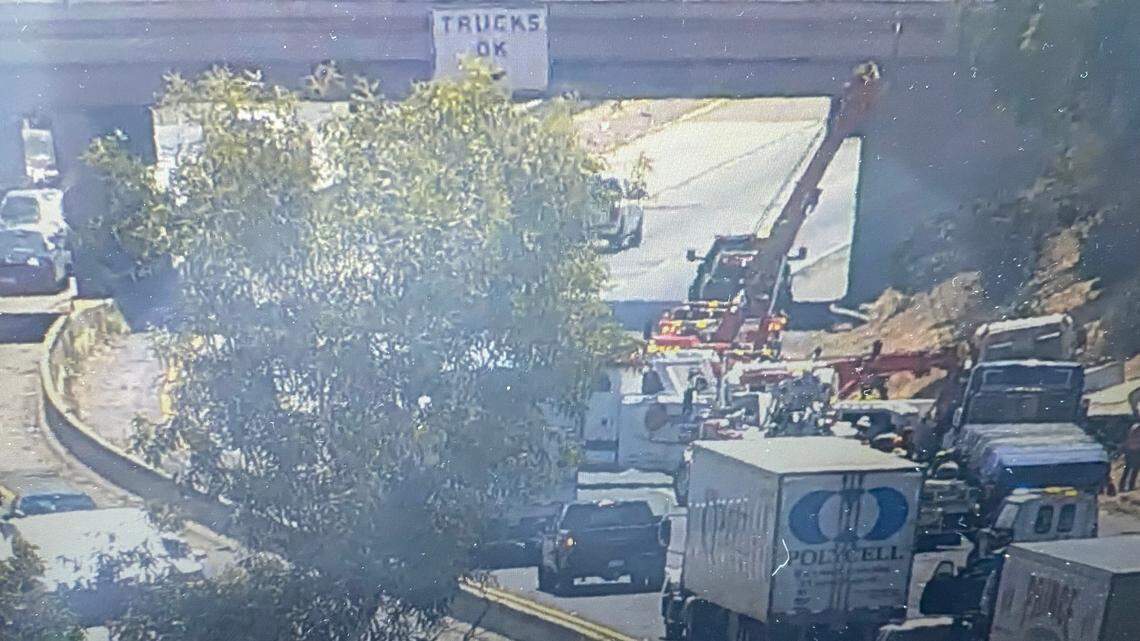 Two semis collided that sent pipes onto Highway 99 in Fresno, California on Friday, June 21, 2024.