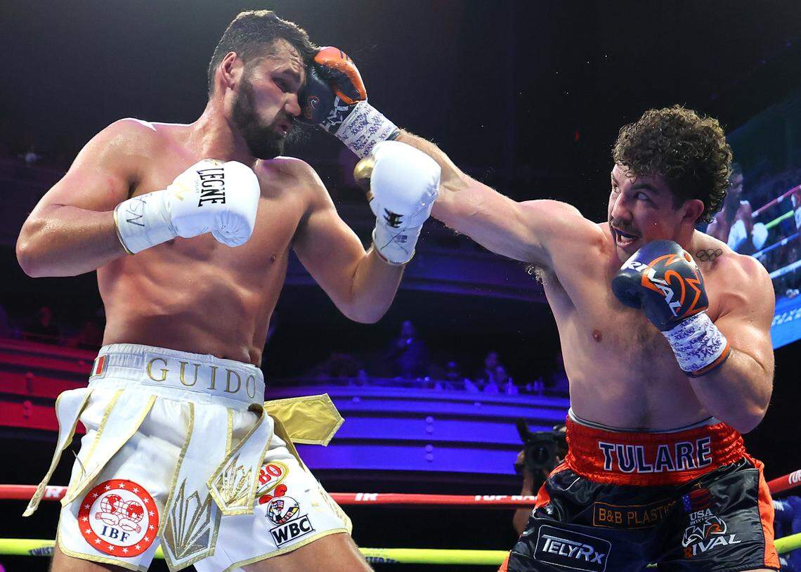 Richard Torrez lands a powerful shot to the head against Guido Vianello at the Palms Las Vegas on Saturday, April 5, 2025.