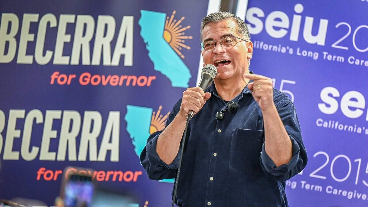 Former Heath and Human Services Secretary and California Attorney General Xavier Becerra, the Democratic frontrunner in the race for California governor, speaks during a GOTV stop at the SEIU Local 2015 office in Fresno to give a late-race pitch to workers in the final week of the Primary Election.