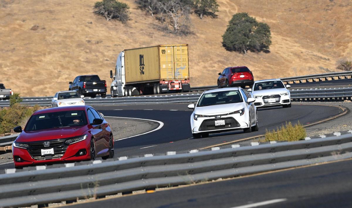 Highway 152 winds around San Luis Reservoir and through Pacheco Pass just west of Los Banos Friday, Aug. 16, 2024.