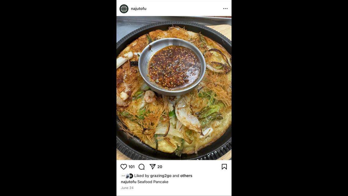 The seafood pancake at Naju Tofu, a Korean restaurant that recently opened in Fresno.