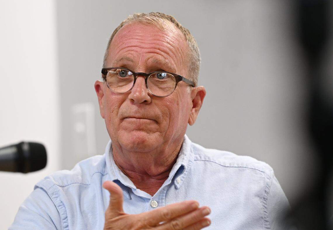 Dictrict 1 candidate Monte Forkas seen during a Fresno City Council forum held by The Fresno Bee Friday, April 17, 2026 in downtown Fresno