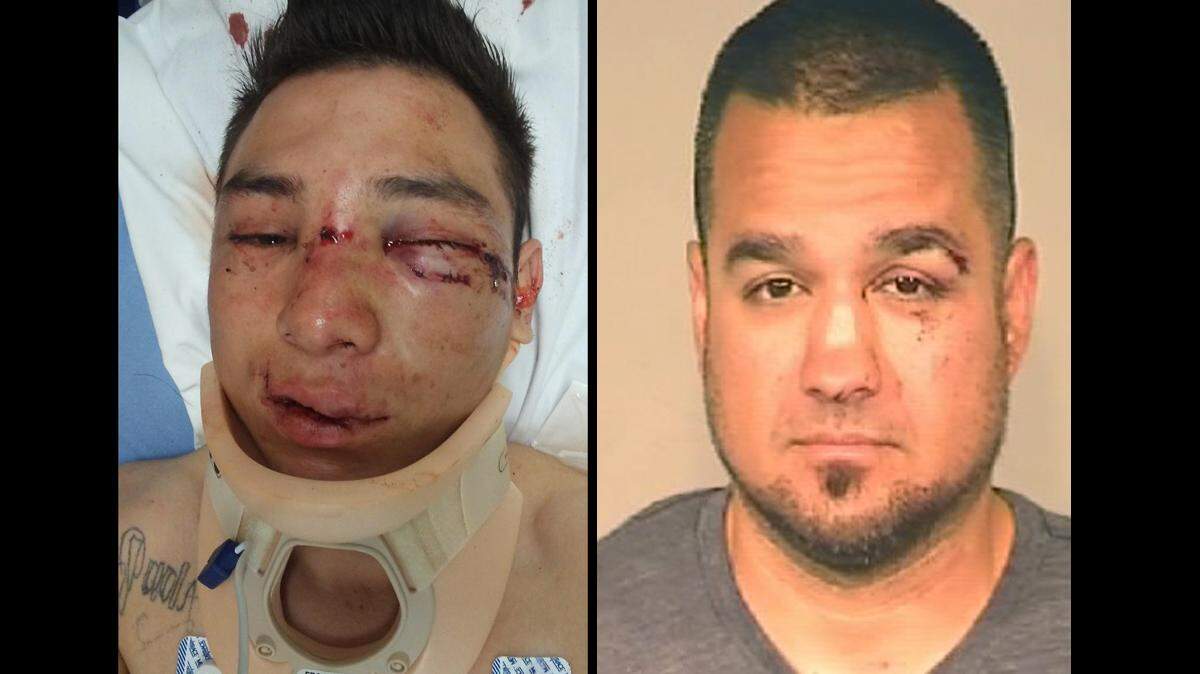 Pictures taken the same day show Omar Hernandez Huerta, left, and his attacker, Robert Salvador Marquez. Huerta was unable to testify against Marquez because he was being held by ICE. Marquez agreed to a plea deal and was sentenced to 180 days in jail.