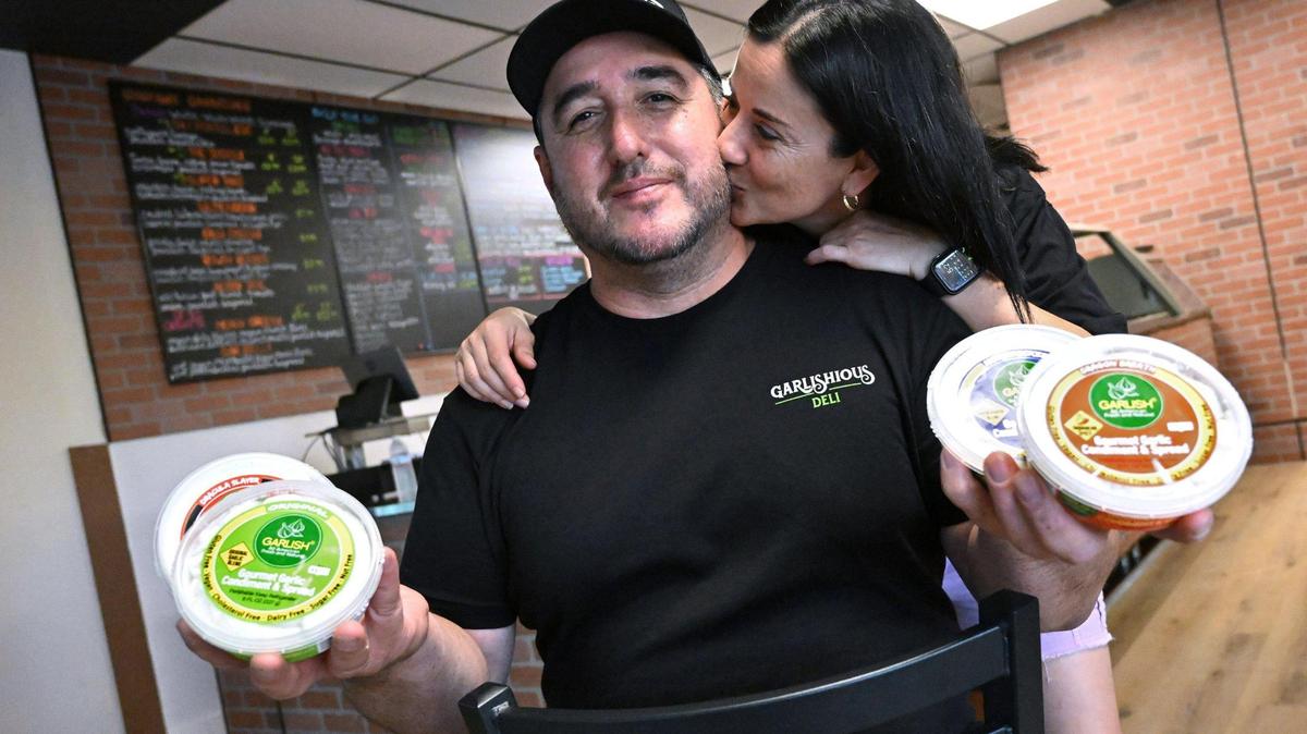 Garlish is the new freshly made condiment and spread featuring garlic, available at Karla and Jesse Lugo’s new Garlishious Deli on Fresno Street, just north of Fresno City Hall. The garlic spread can be included in the deli’s sandwiches or purchased separately. Photographed Thursday, Oct. 19, 2023 in Fresno.