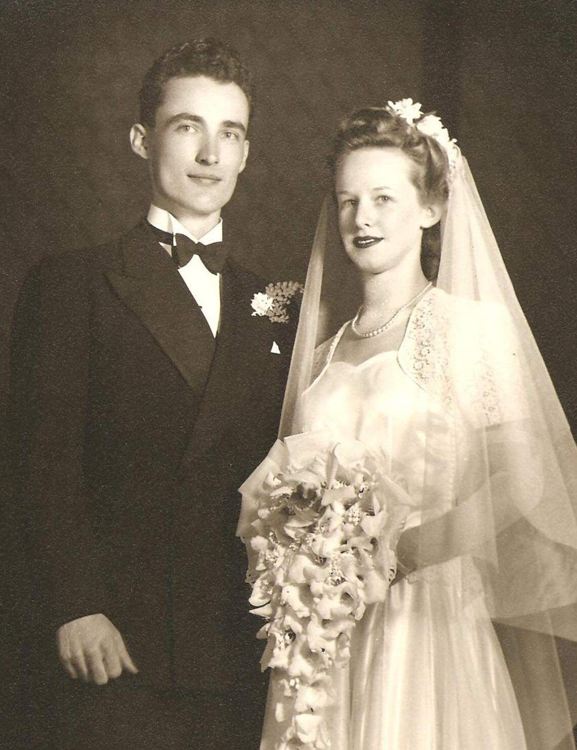 Malcolm and LaVerne Masten on their wedding day, June 12, 1943 at First Presbyterian Church in downtown Fresno.