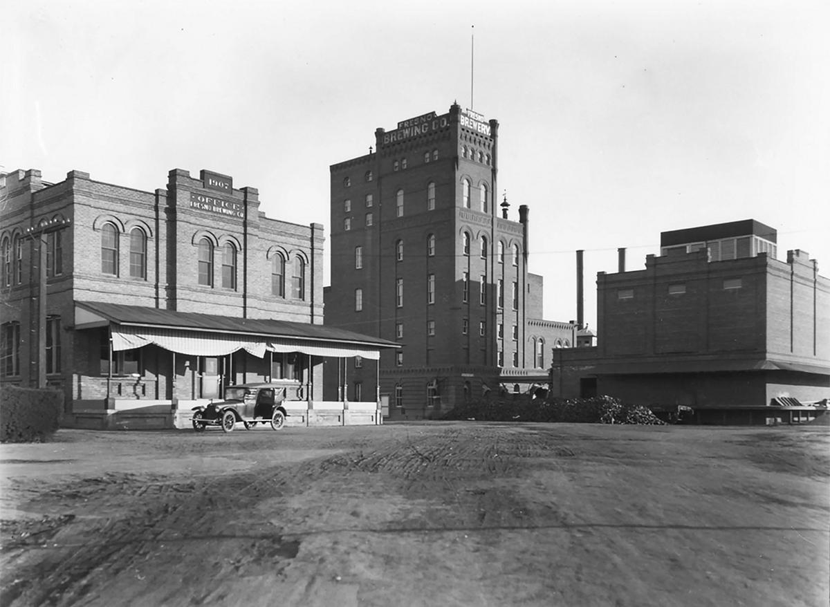 The Fresno Brewing Co. is pictured in this undated photo by Fresno photographer Pop Laval. The office at left, built in 1907, is the only building left standing today. The six-story brewing building is in the middle, with another structure involved in the brewry on the far right.