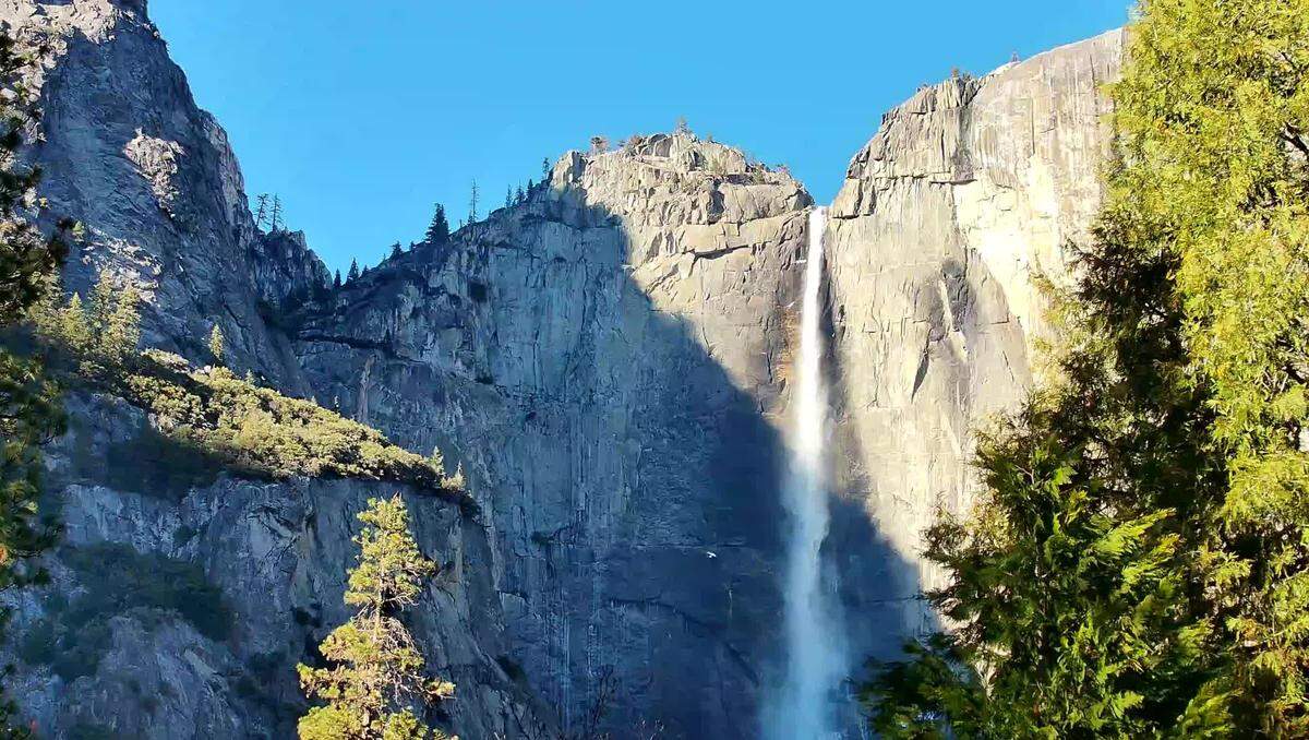 Yosemite Falls pictured on Feb. 7, 2022 via Yosemite Conservancy’s live webcam.