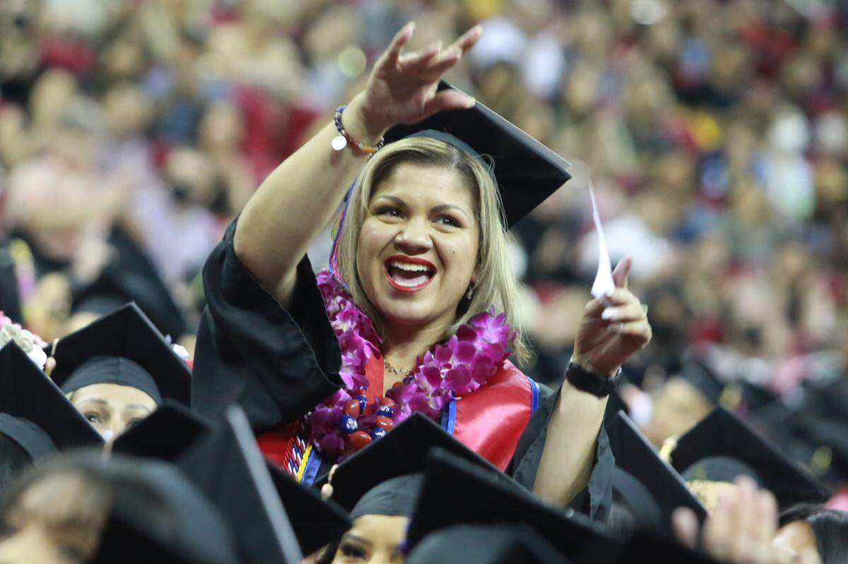 Fresno State’s Rebekah Moses during the College of Health and Human graduation ceremony Saturday (May 21) morning at the Save Mart Center. Rebekah Moses was selected as the 2022 undergraduate dean’s medalist for the Division of Students Affairs and Enrollment management. She earned her bachelor’s degree in health science with a 4.0 GPA.