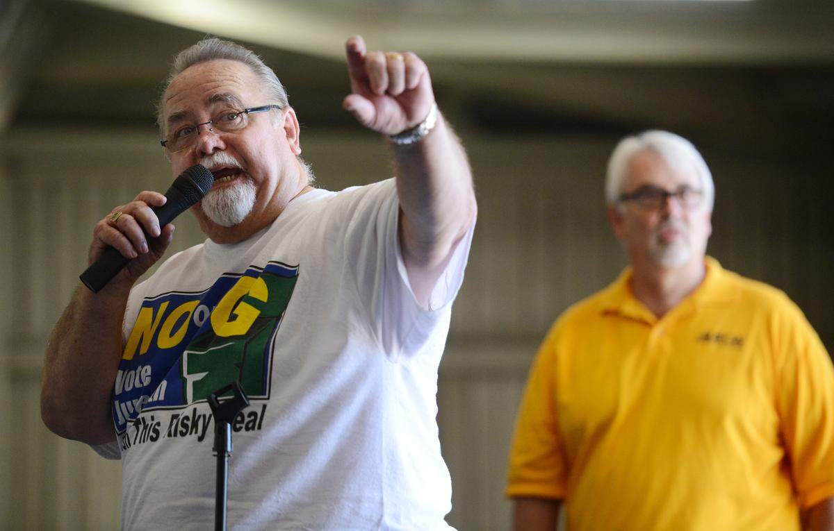 Randy Ghan makes announcements at the annual Labor Day Pancake Breakfast at the Fresno Fairgrounds Monday, September 2, 2013.