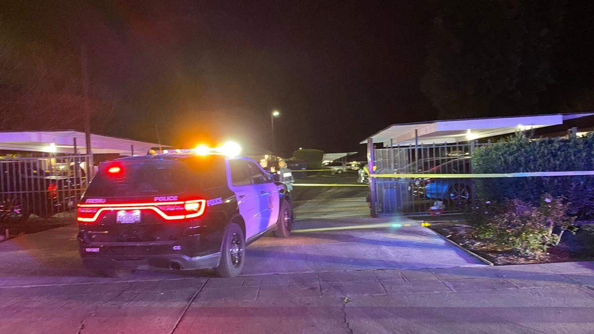 Three men were shot and multiple vehicles were struck during a shooting at a parking lot of a central Fresno apartment complex.