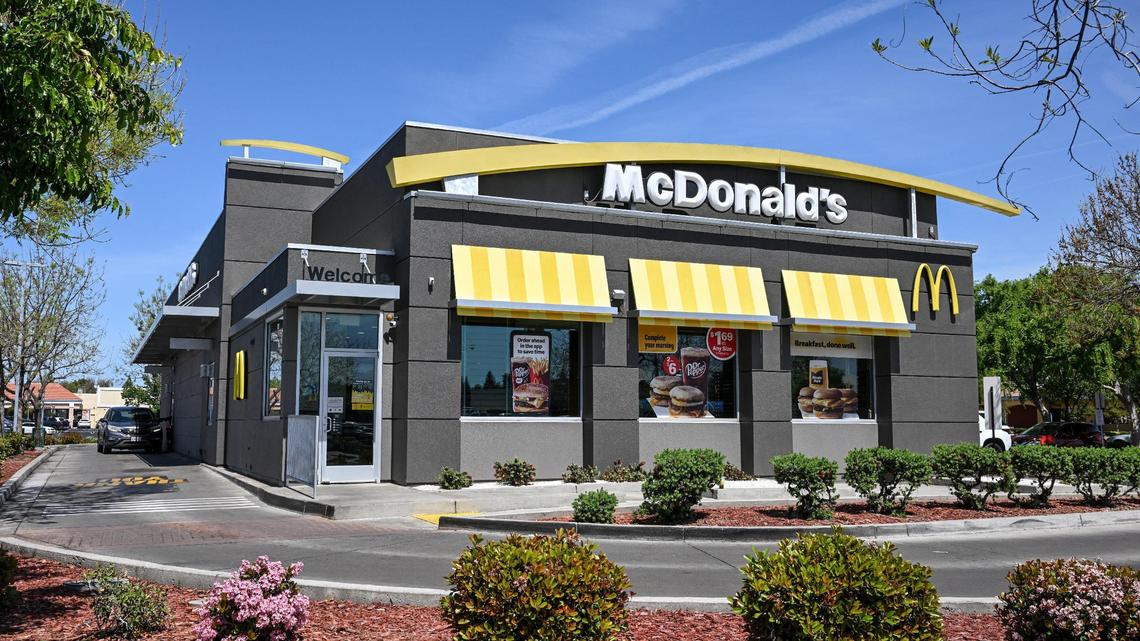 The McDonald’s restaurant located in the shopping center on the northeast corner of Kings Canyon Road at Clovis Avenue in southeast Fresno photographed on Tuesday, April 8, 2025.