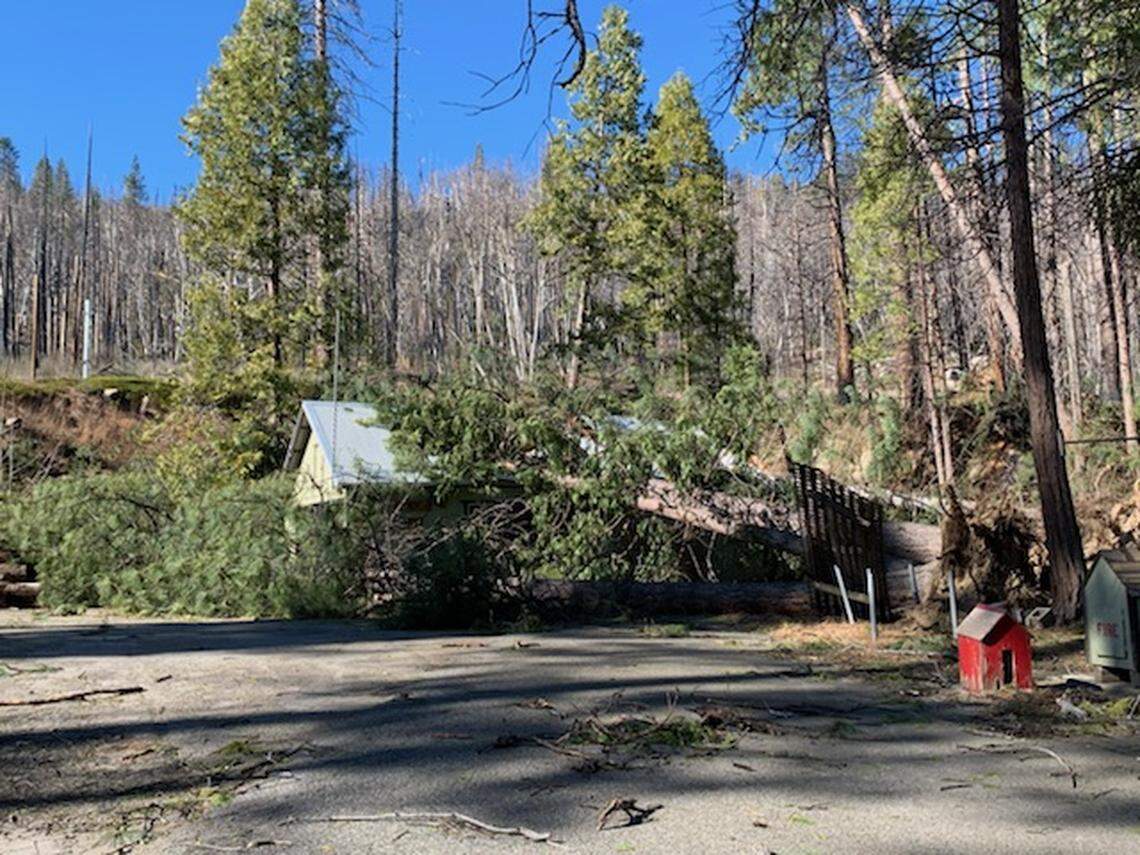 Wind damaged a facility in Sierra National Forest off Highway 41 south of Fish Camp.