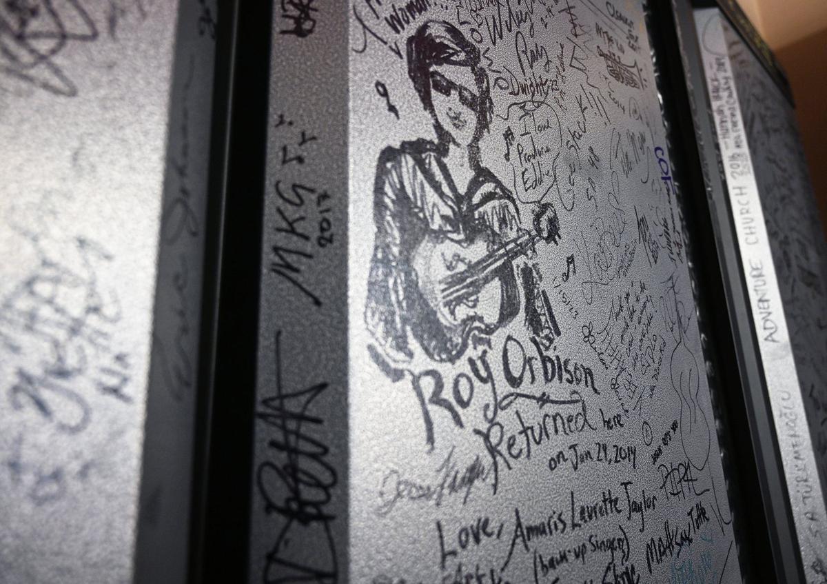 Original artwork penned onto the lockers backstage are seen at the Tower Theatre Thursday, July 11, 2024 in Fresno.