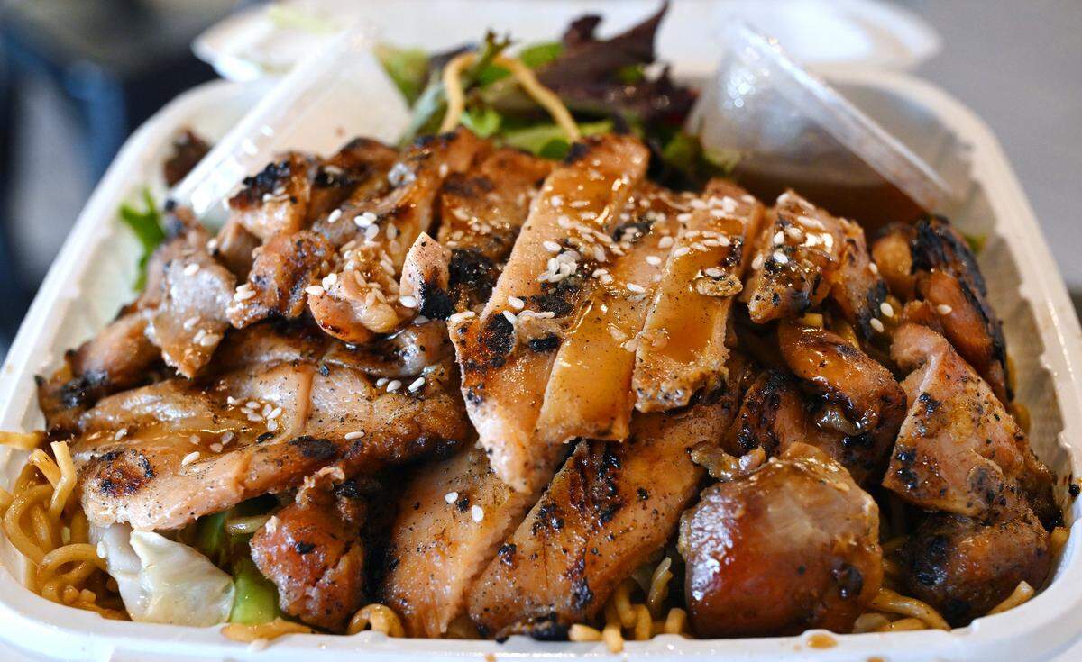 The Chicken Teriyaki entree with noodles and fresh vegetables, available at Mai Thao's new Teriyaki Time fast-casual restaurant, newly opened on the southwest corner of Shaw Avenue at Clovis Avenue. Photographed Thursday, May 7, 2026 in Clovis.