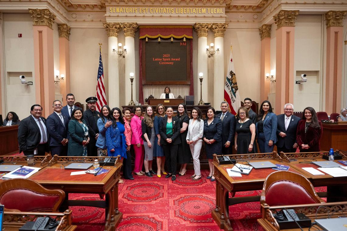 Fresno leader Margarita Rocha, in pink, was honored Monday afternoon in Sacramento with the Latino Spirit Award for achievement in public service. Rocha was one of the eleven Latino trailblazers recognized during the California Latino Legislative Caucus’ 23rd annual Latino Spirit Awards at the State Capitol.