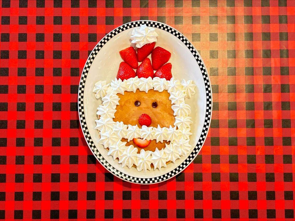 A Santa pancake is among the seasonal treats at Black Bear Diner in Fresno.