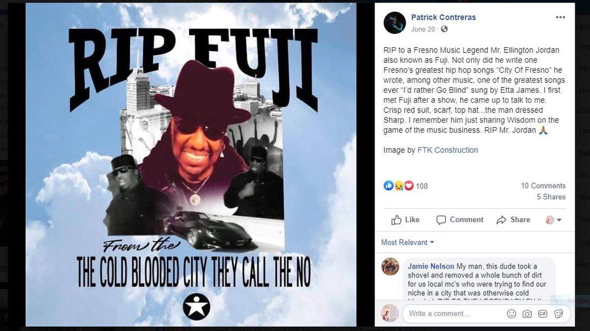 Ellington “Fugi” Jordan died June 18, 2020 in Fresno, CA. He was 80 years old.