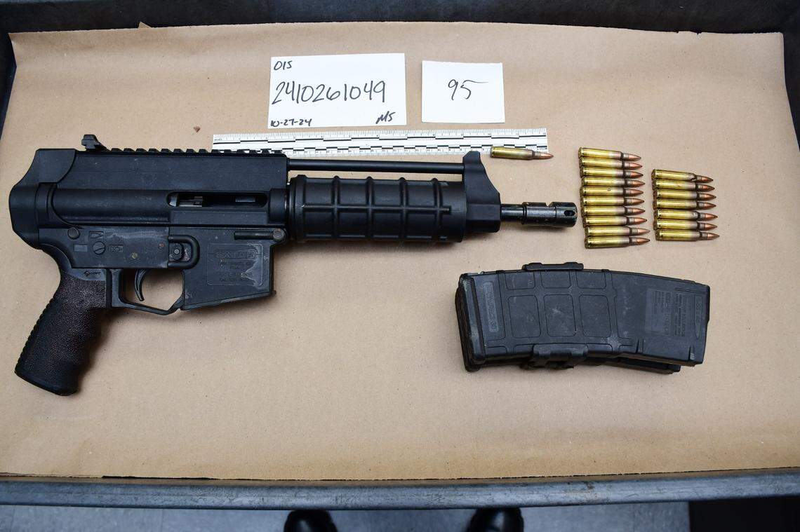 The gun described by Fresno police as an AR pistol used by Andy Morales in a shootout with police on Saturday, Oct. 26, 2024, according to police.