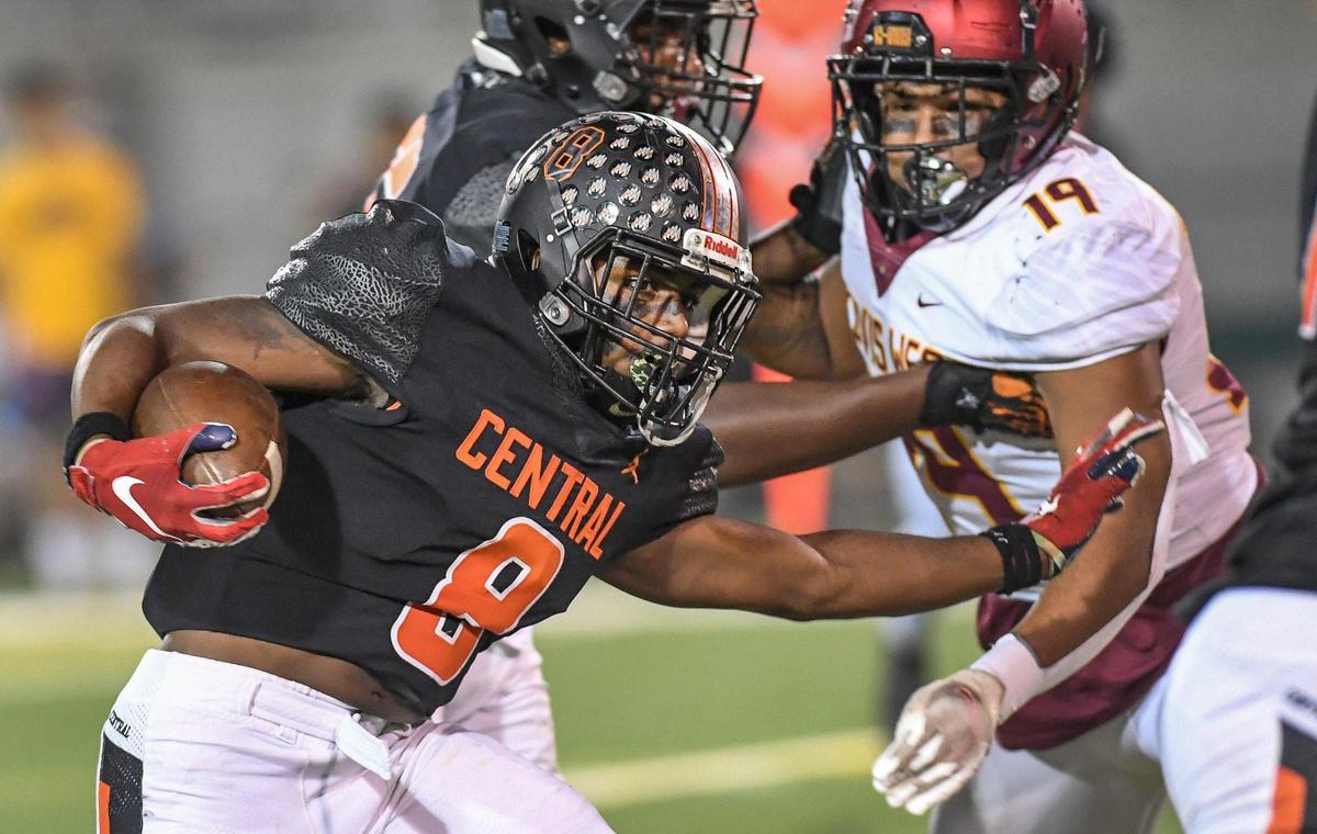 Central High’s James Michael turns up field against Clovis West during their football game at Deran Koligian Stadium on Friday, Oct. 21, 2022.